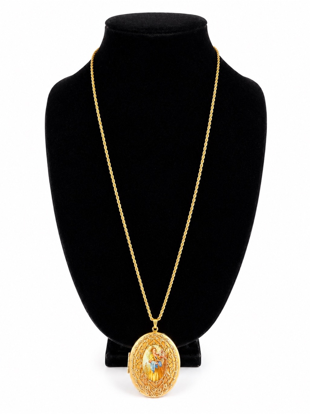 Vintage Victorian Revival Portrait Locket Necklace-Trifari